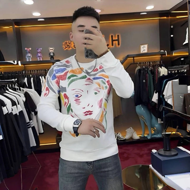 Paint Printing Polyester Men's Sweater