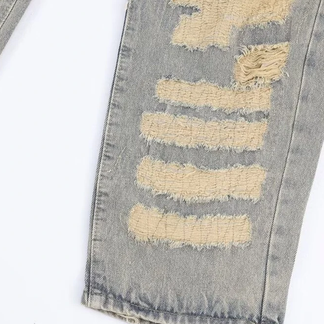 Embroidered Patchwork Ripped Loose Jeans