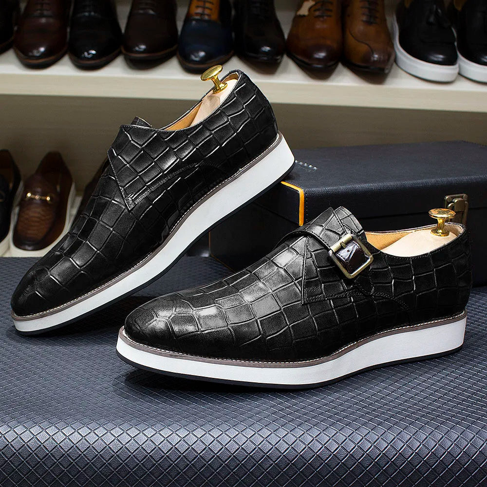 Crocodile Leather Single Buckle Monk Shoes