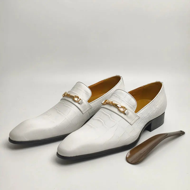 White Leather Metal Appliques Loafers