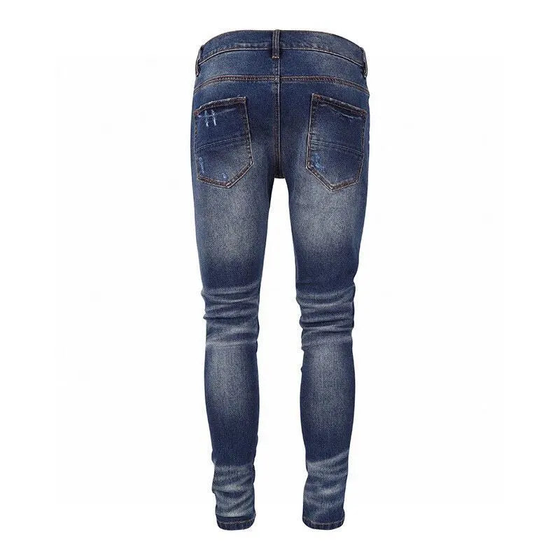 Retro Streetwear Patchwork Skinny Jeans