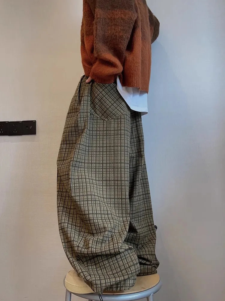Oversized Plaid Flowy Baggy Wide Leg Pants