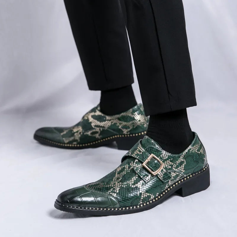 Retro Fashion Green Print Dress Shoes
