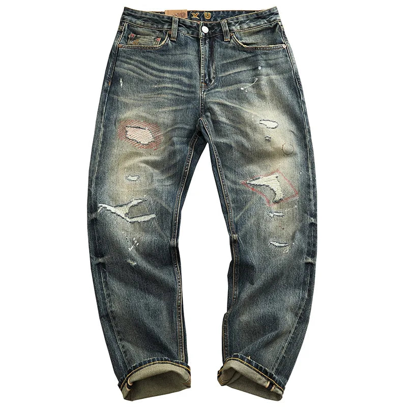 Heavyweight Washed Natural Distressed Jeans