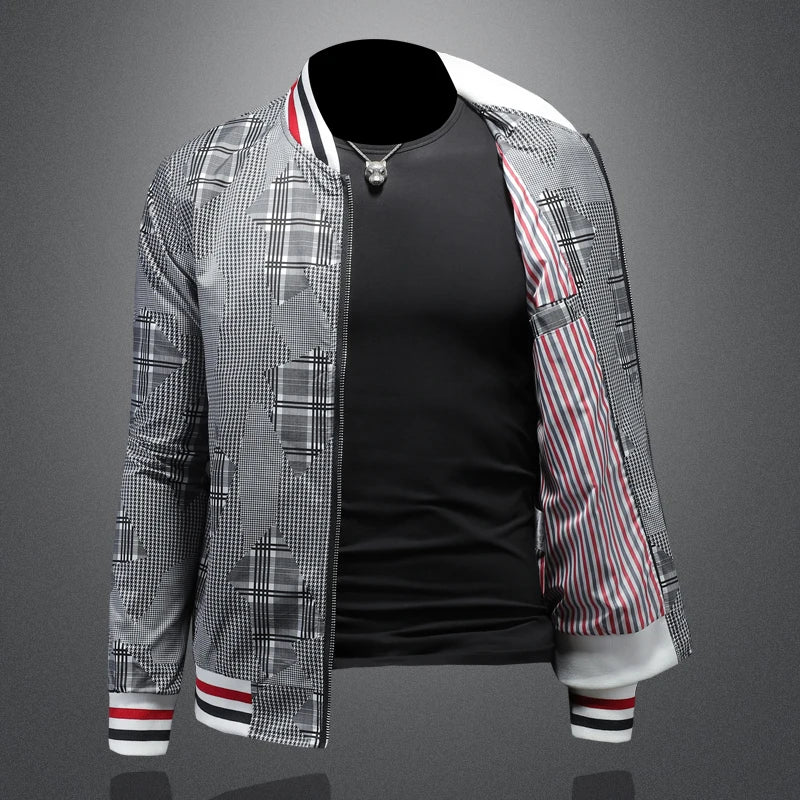 Gray Color Plaid Pattern Jacket