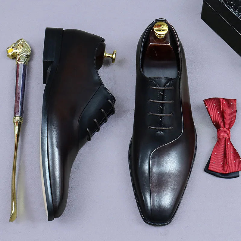Half Mixed Color Leather Oxfords Shoes