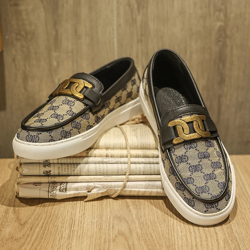 Geometric Microfiber Slip-On Loafers