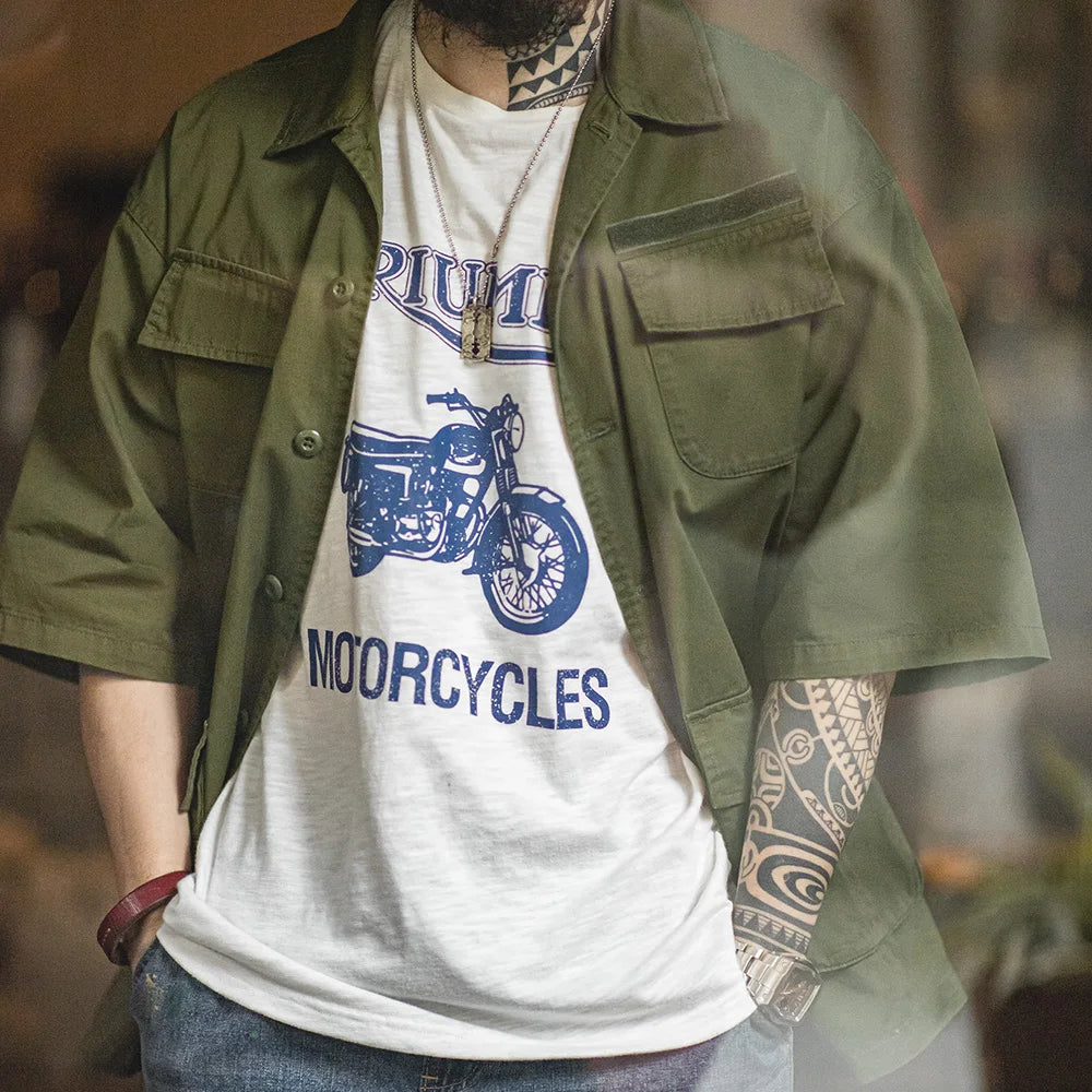 Army-Green Four Pockets Short Sleeve Shirt