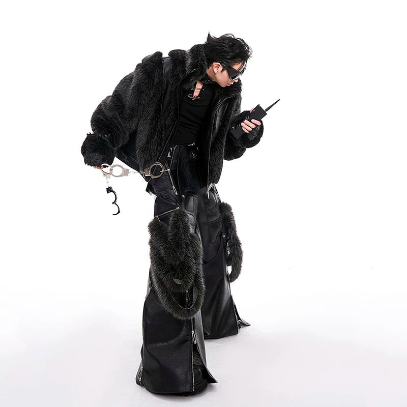 Leather Patchwork Imitation Fur Jacket