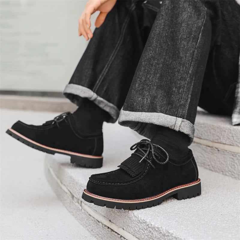 Lace-Up Tassels Suede Leather Shoes
