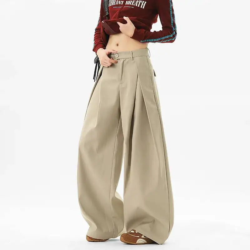 Solid Pleated Wide-Leg Loose Trousers
