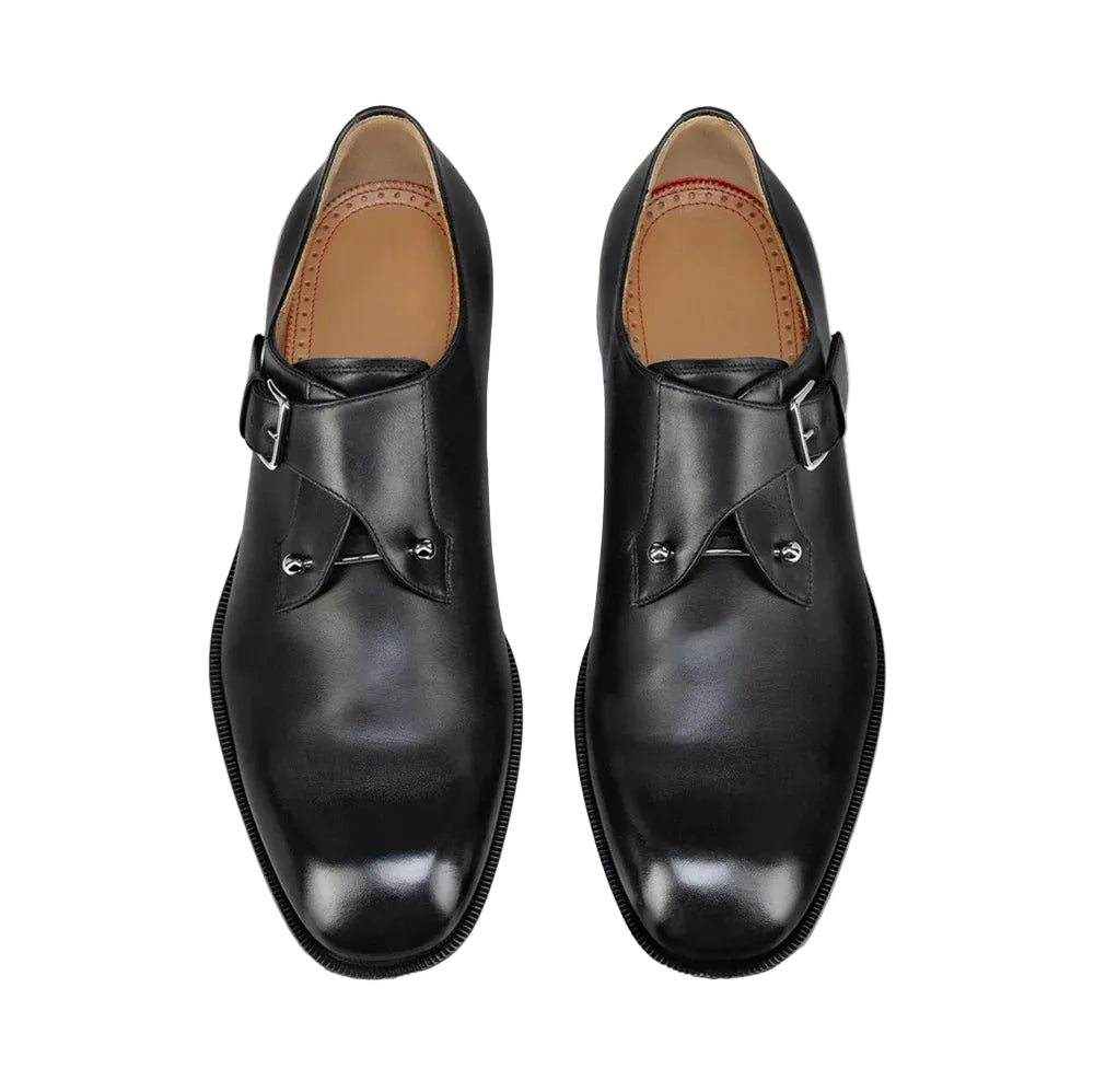 Metallic Buckle Calfskin Almond-Toe Shoes