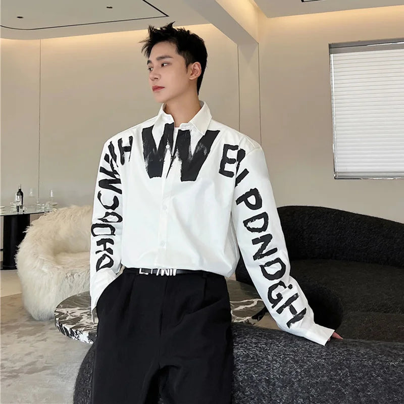 Letter Printing Long Sleeve Cotton Shirt