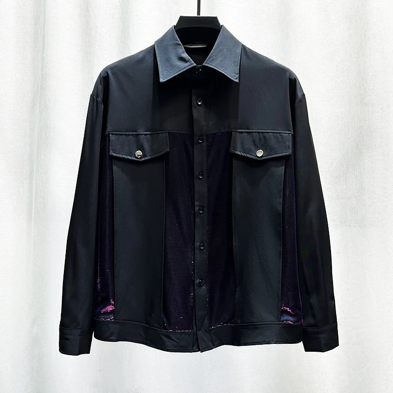 Stripe Reflective Patchwork Loose Shirt