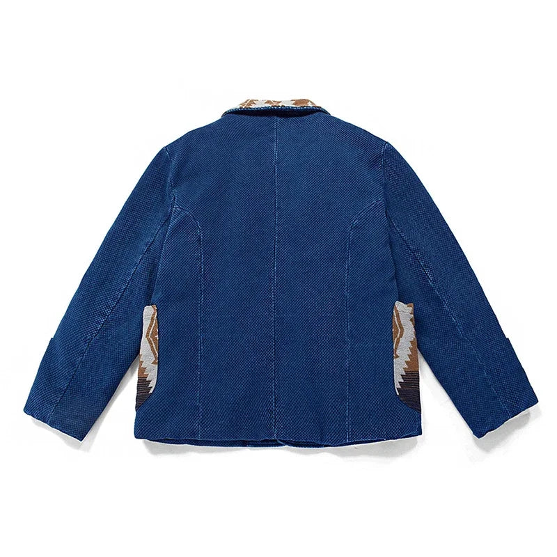 Retro Blue Dye Lapel Thick Jacket