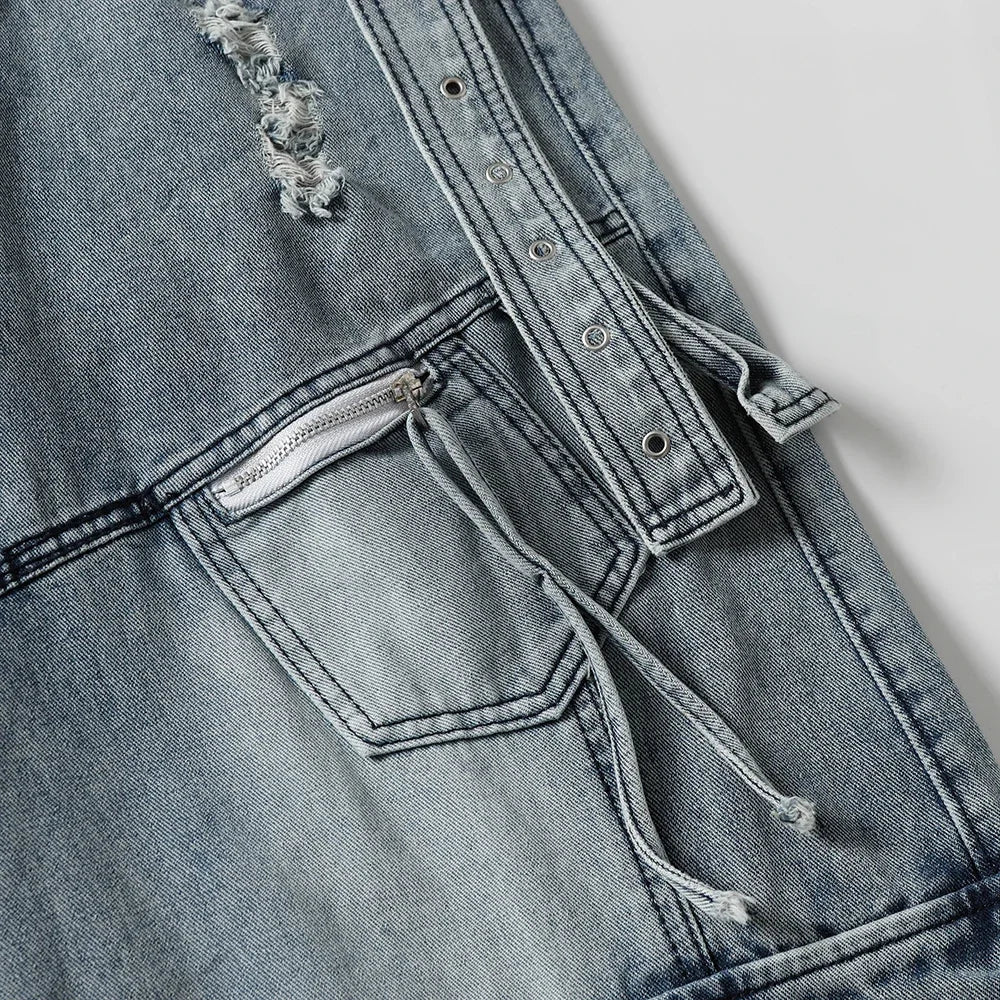 Distressed Hole Washed Blue Baggy Jeans