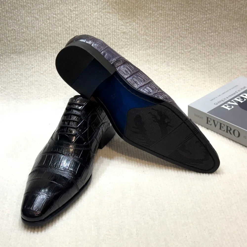 Croc Embossed Leather Oxford Shoes