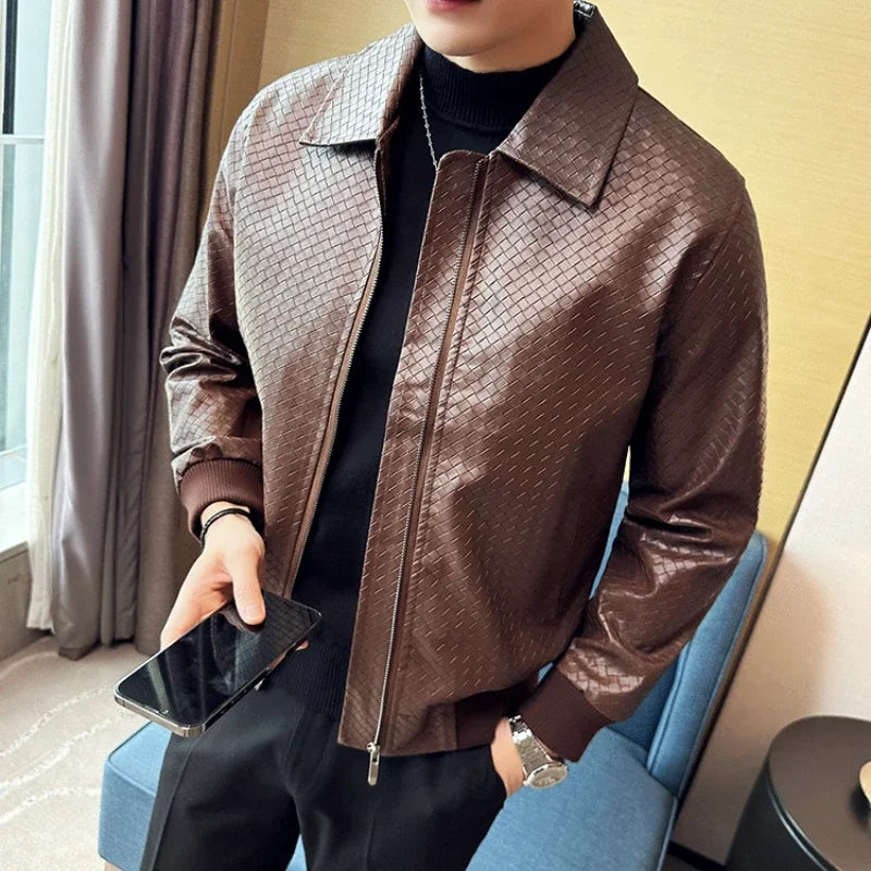 Woven PU Leather Casual Jacket