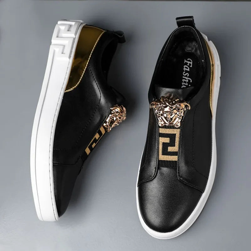 Metal Appliques Leather Slip-On Sneakers