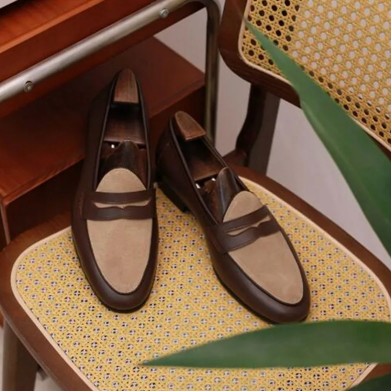 Khaki Coffee Color Leather Loafers