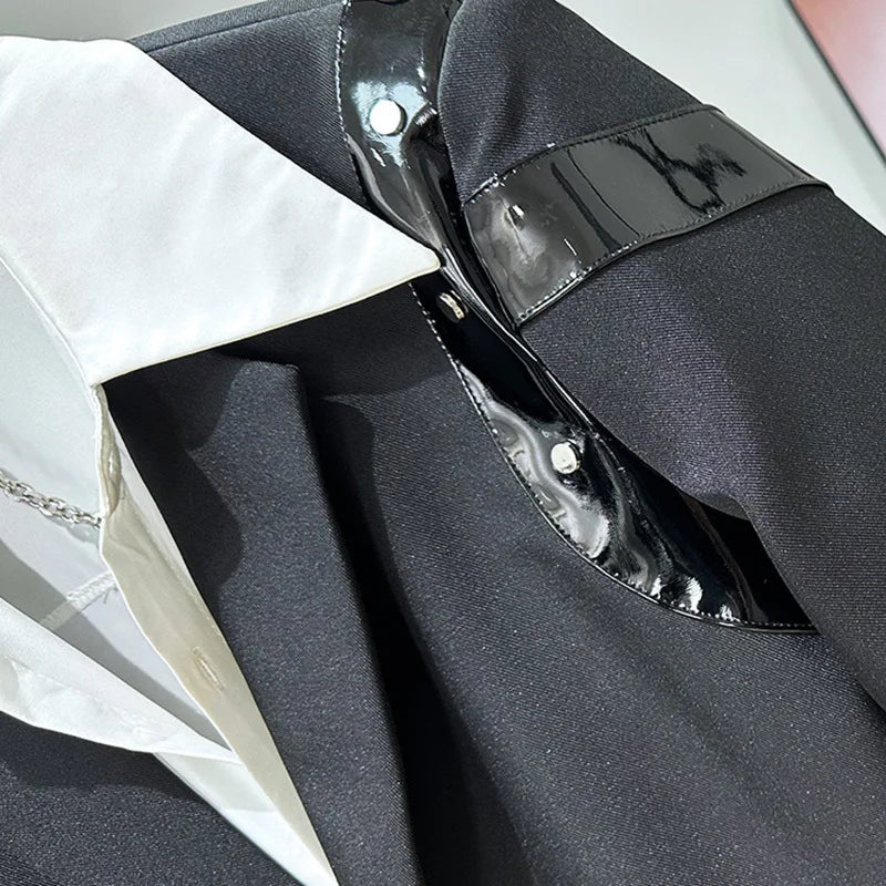 Glossy PU Leather Patchwork Design Blazer