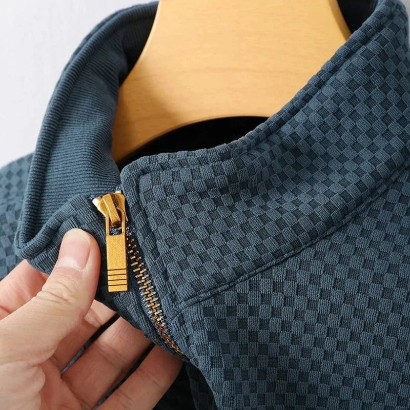 Plaid Geometric Jacquard Zipper Sweater