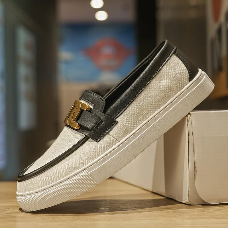 Geometric Microfiber Slip-On Loafers