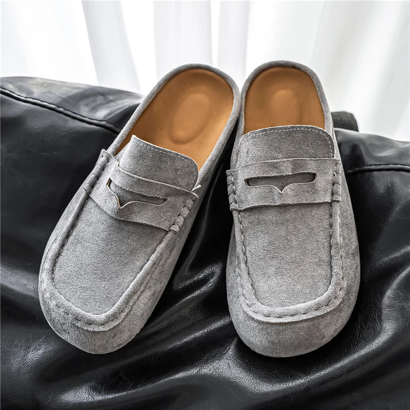 Minimal Moc-Toe Suede Mules Loafers