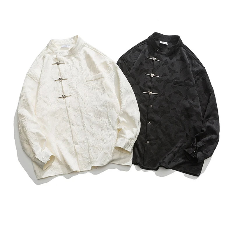 Vintage Blouse Butterfly Jacquard Button Shirt