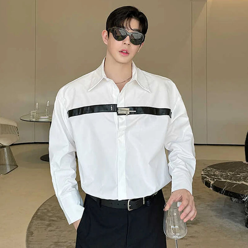 Solid Metal Button Stripe Patchwork Shirt