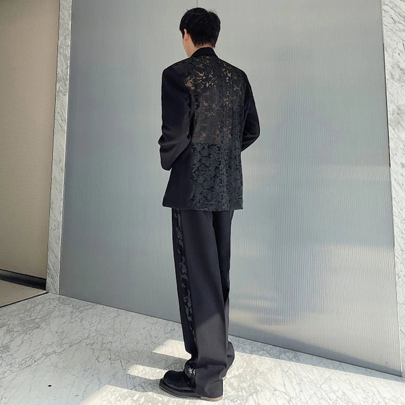 Embroidery Splicing See-Through Design Suit