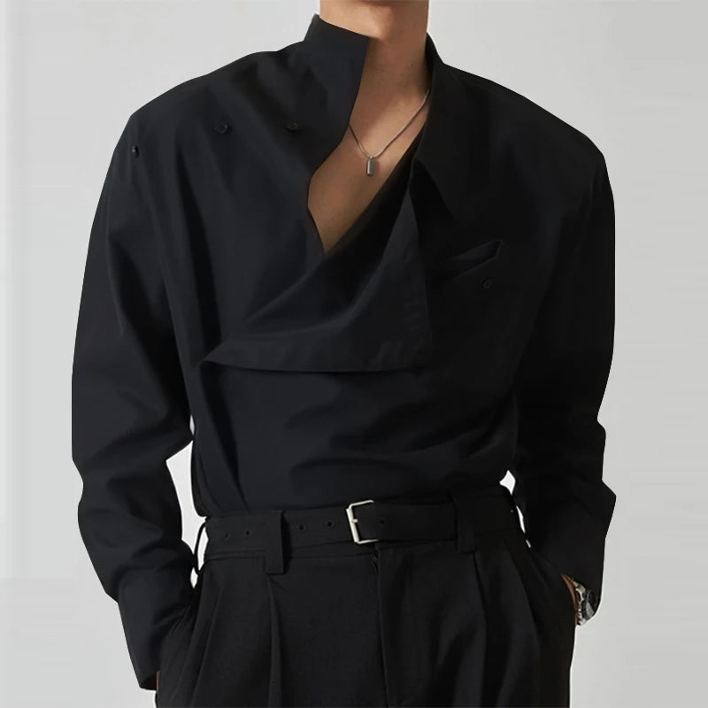 Solid Irregular Stand Collar Shirt