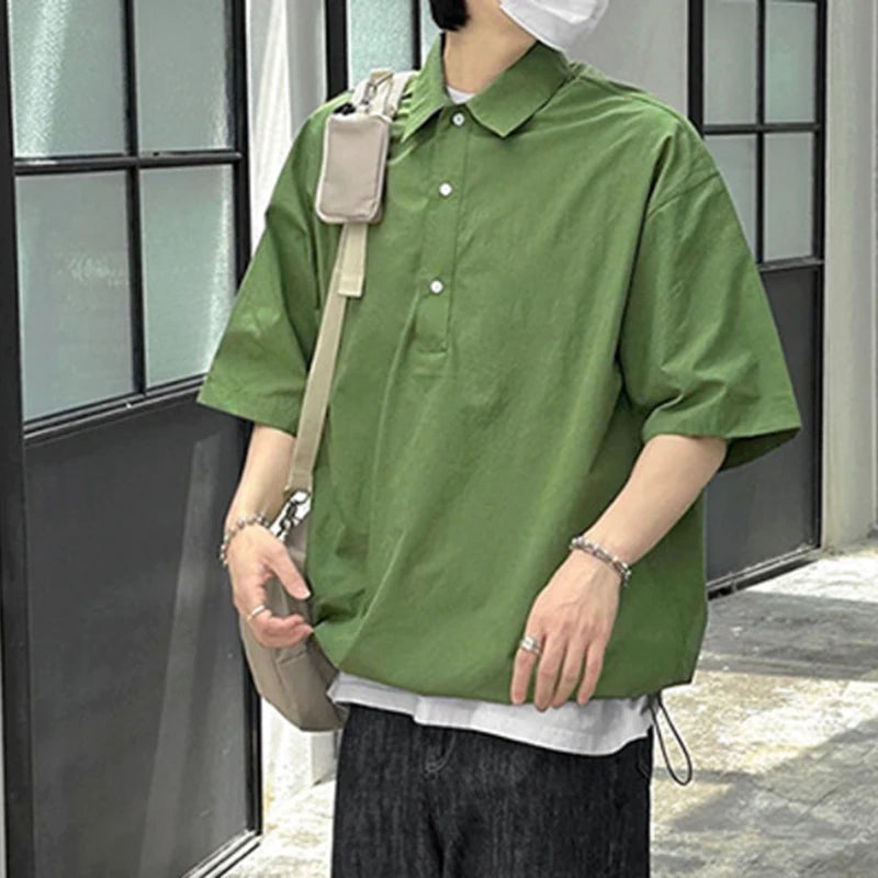 Casual Drawstring Solid Polo Shirt