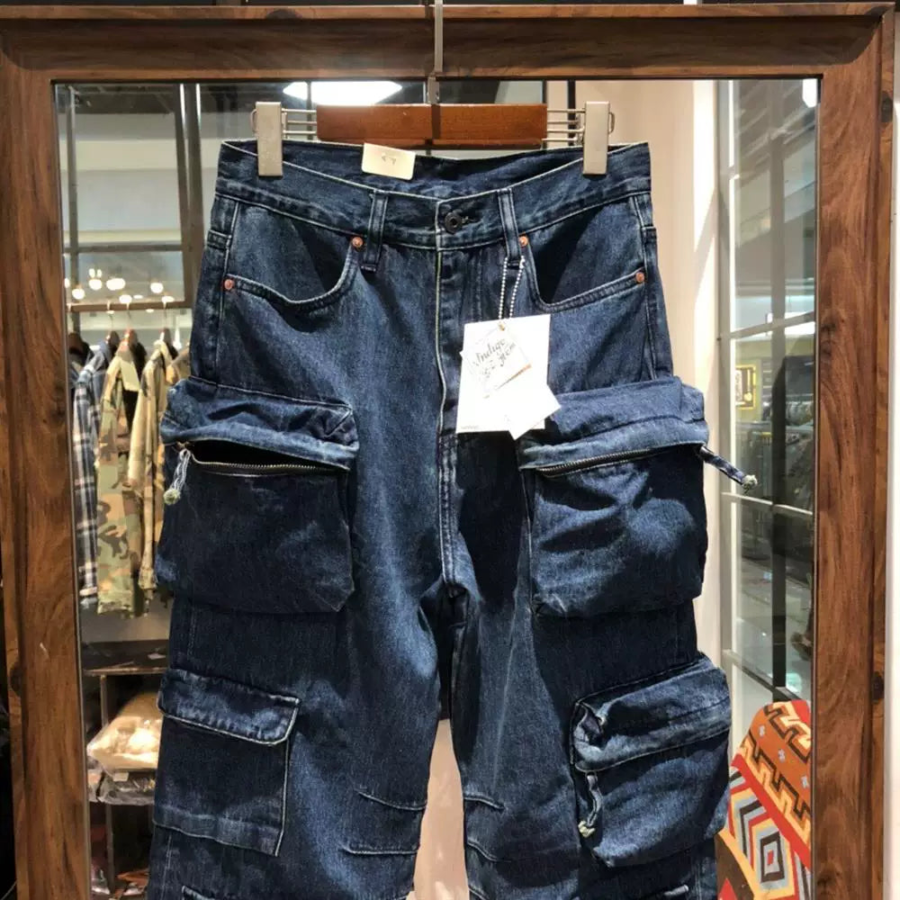Multi Pockets Dark Blue Denim Jeans