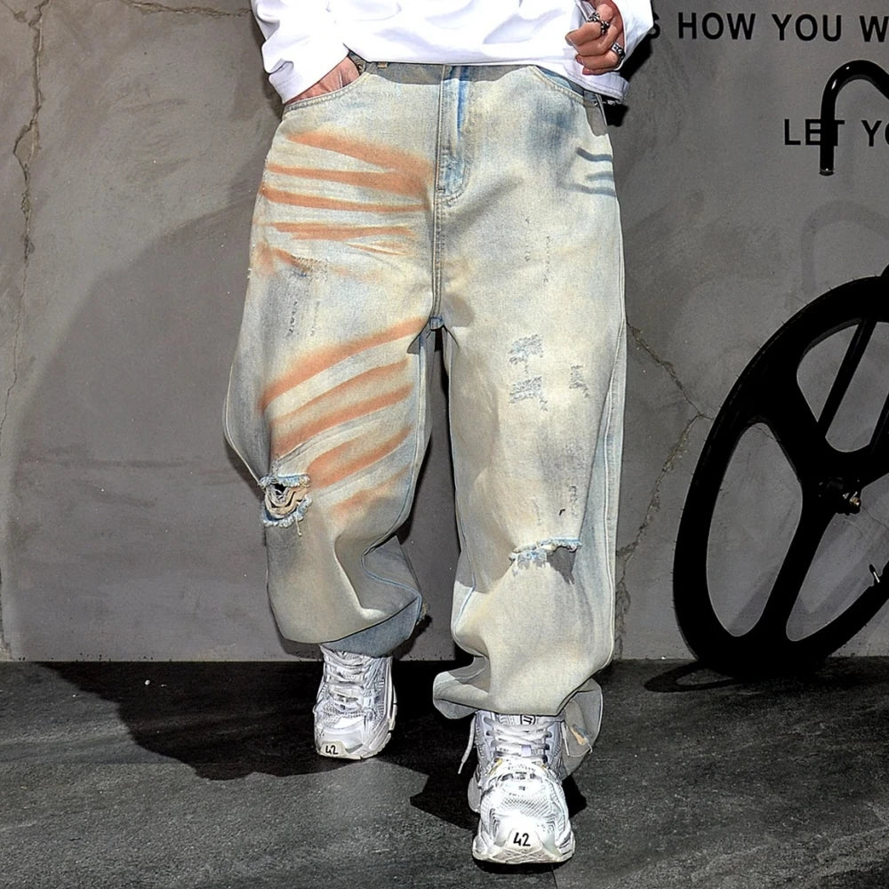 Ripped Distressed Design Light Jeans