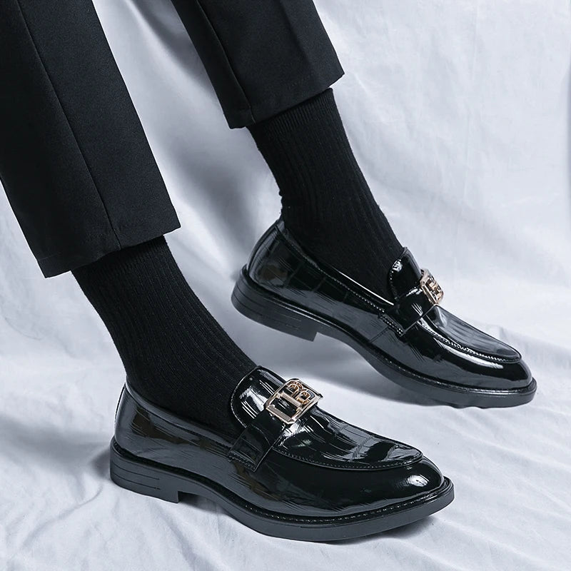 B Letter Appliques Patent Leather Loafers