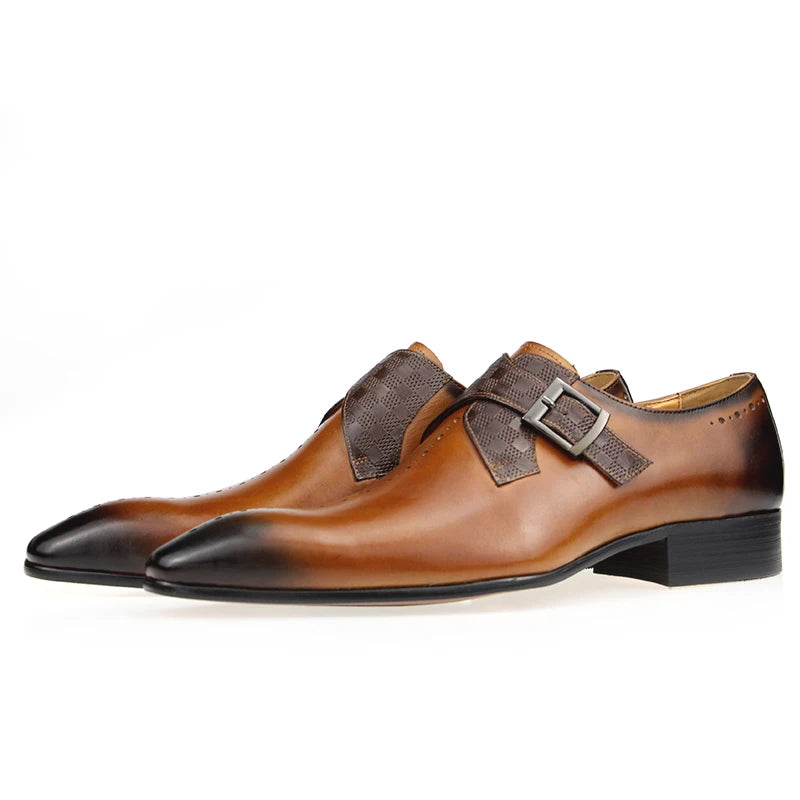 Burnished Tip Buckled Formal Loafers