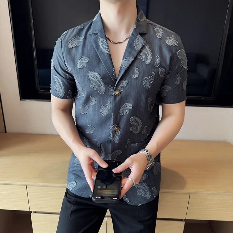 Fashion Paisley Jacquard Casual Shirt