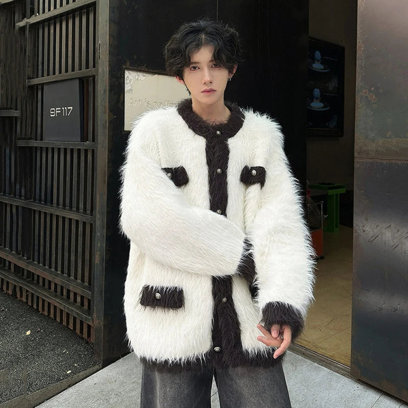 Knitting Round Collar Multi Pocket Cardigan