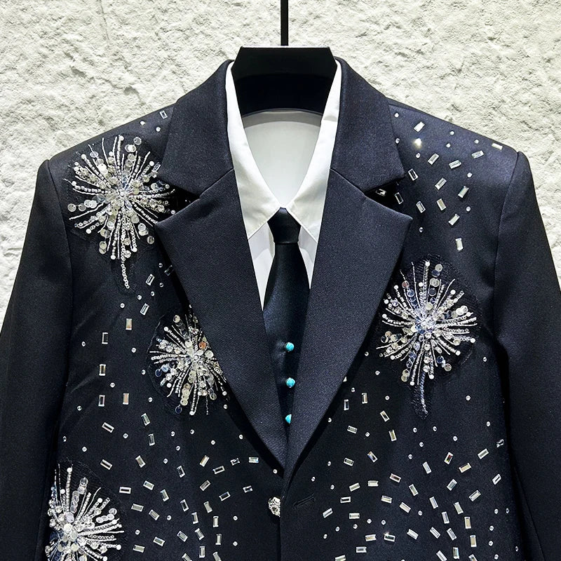 Black Elegant Rhinestone Blazer