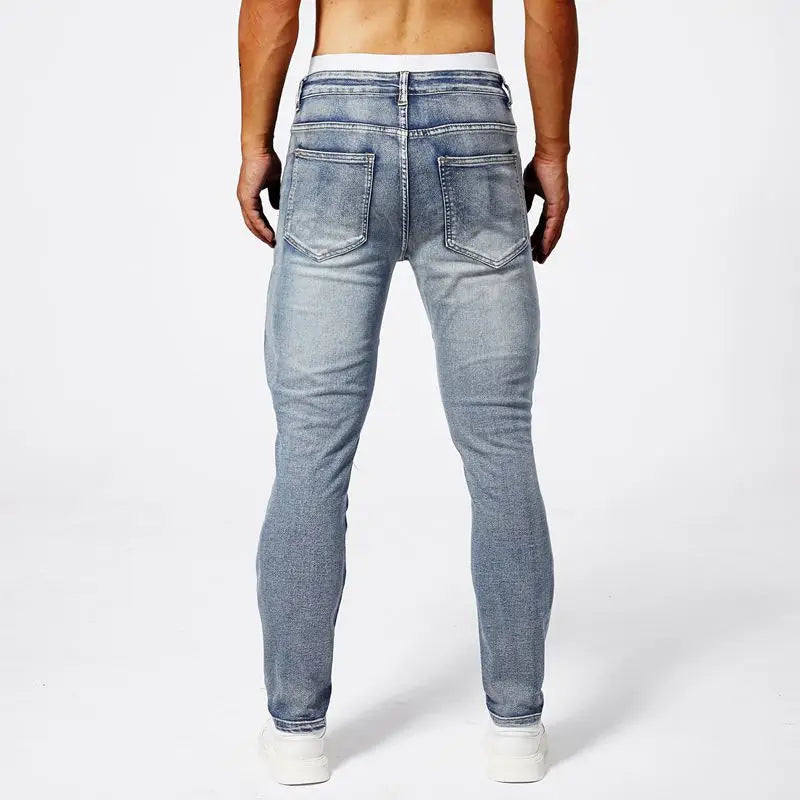 Two-Tone Zipper Slim-Fit Jeans