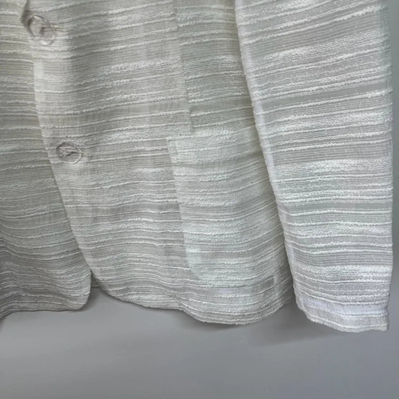 White Sheer Striped Design Blazer