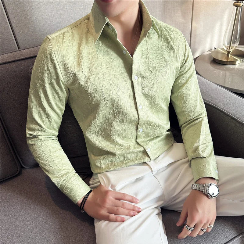 Flower Pattern Jacquard Slim-Fit Shirt
