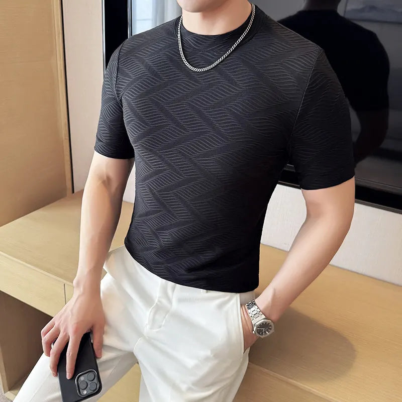 Geometric Pattern Slim-Fit O-Neck T-Shirt
