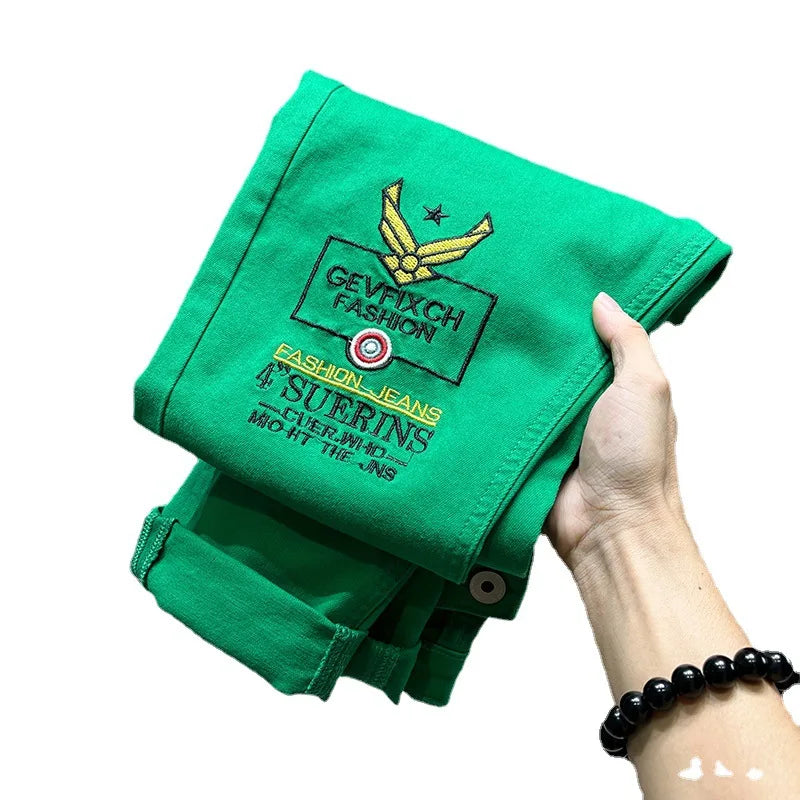 Badge Patchwork Straight Slim Fit Jeans