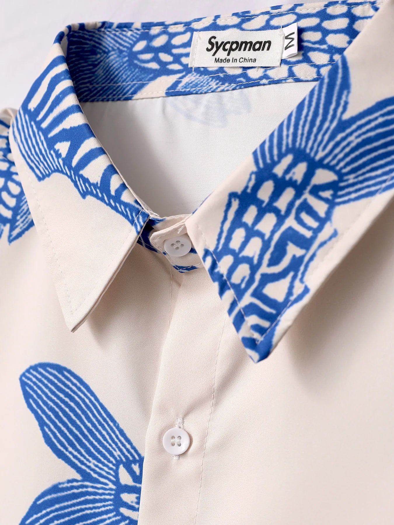 Oversized Blue Small Fish Print Shirt