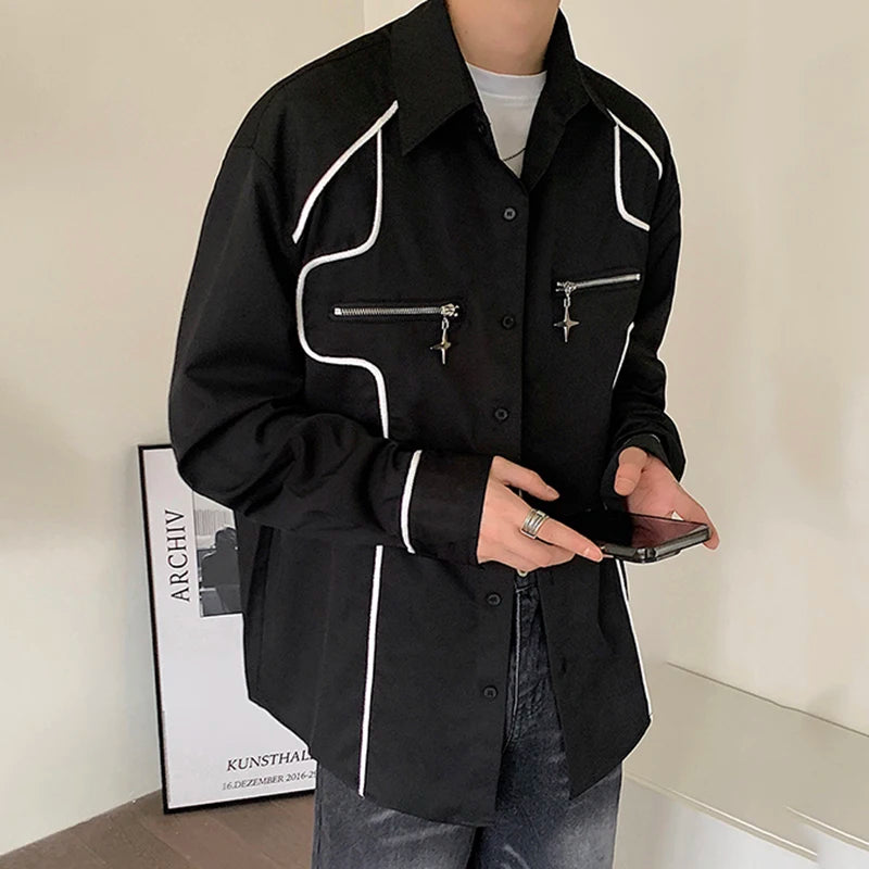 Zipper Contrast Stitched Loose Shirt