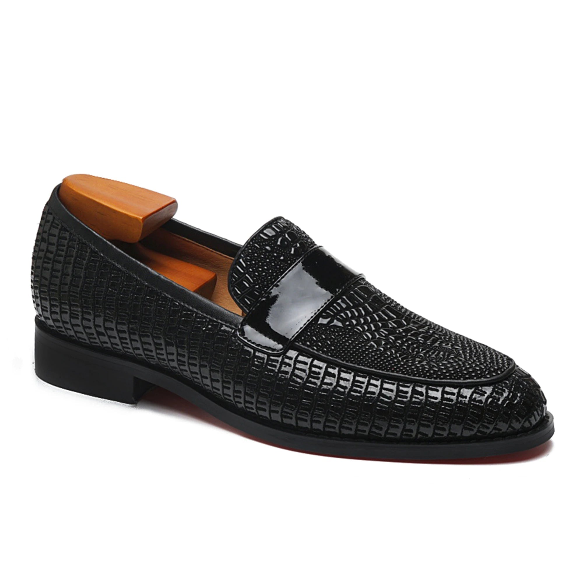 Black Shiny Crocodile Skin Leather Loafers