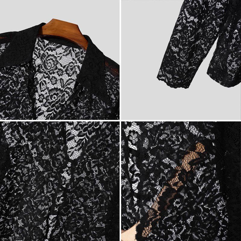See-Through Black Lace Shirt