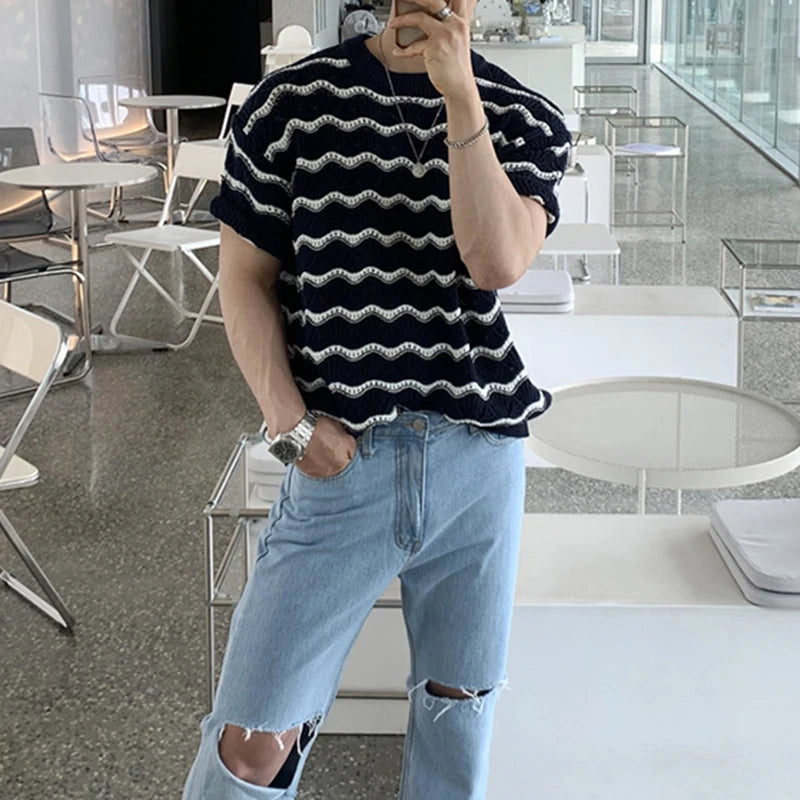 Knitted O-Neck Short Sleeve Hollow T-Shirt